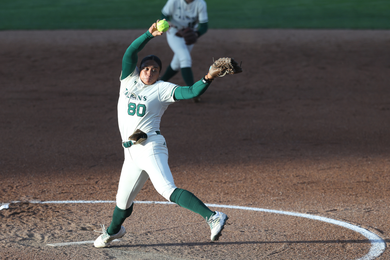Utah Talons pitcher Megan Faraimo (80) pitches the ball against the Portland Cascade